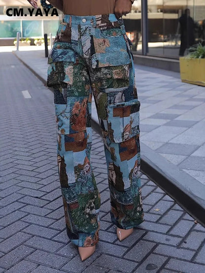 3D Print Wide Leg Cargo Active Hip Hop Straight Sweatpants Trousers
