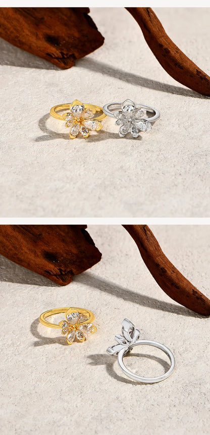 ATTAGEMS 925 Sterling Silver Luxury Women Ring Flowers DVVS1 Moissanite Pear-cut Classical Band Engagement Wedding Fine Jewelry