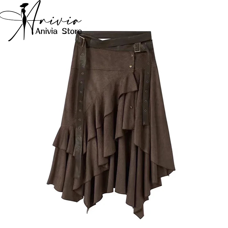 Women's Brown Maillard Skirt Y2K Harajuku High Street Street Fashion 2000s Style Aesthetics Academy Retro Skirt Clothing 2024
