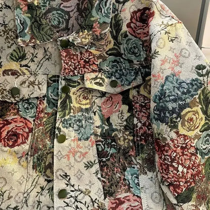 Men's Fashionable Denim Jacket High Quality Cross-Border Style Loose Fit Casual Scene Jacquard Lapel Jacket