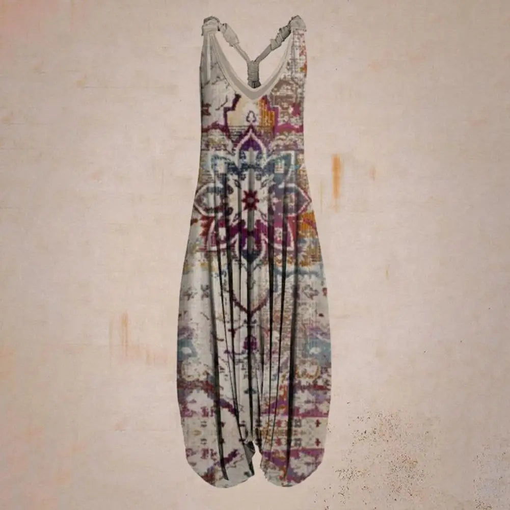 Harem Romper One-piece Jumpsuits Overalls Womens Abstract Print Backless