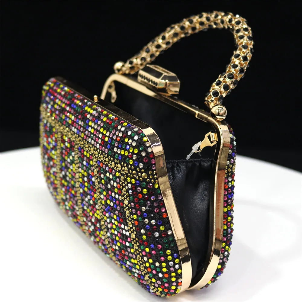 Exquisite Evening Bag With Diamond Design Fashion Handle Clutch Rhinestone Embellished Long Chain Bag