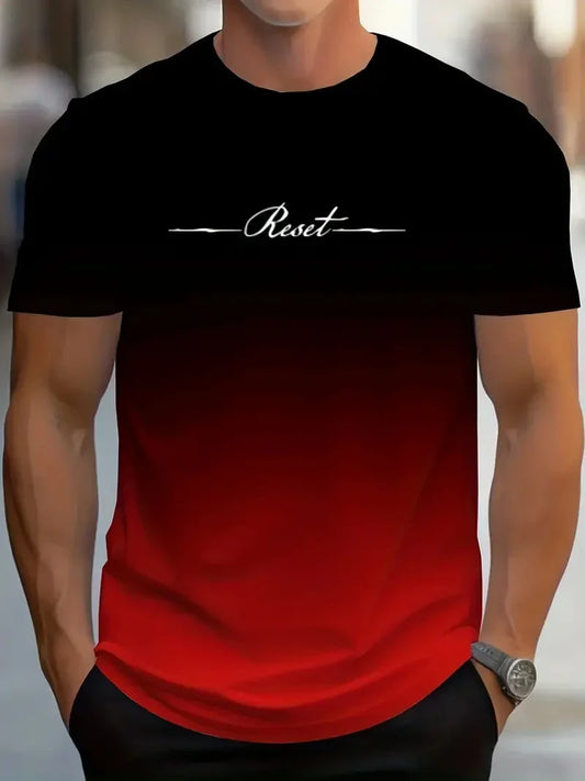 New Men's Gradient Letter 3D Printed T-shirt Summer Leisure Outdoor Sports T-shirt Quick Dry Short Sleeve