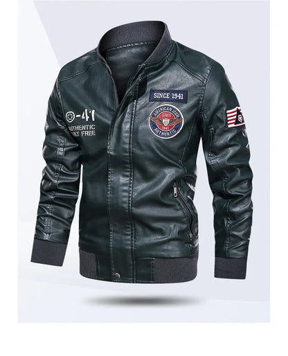 Men's Motorcycle Suit Leather jacket Color collar pilot casual PU leather jacket