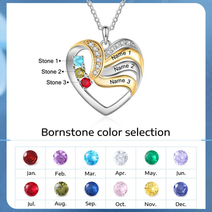 Personalized Love Heart Pendants Necklace 1-5 Kids Names Birthstone Mothers Day