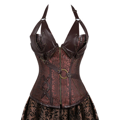 Corset Dress Brown Lace Woman Skirt Plus Size Halloween Faux Leather Brown / XXXL / United States Brown / XXL / United States Brown / M / United States Brown / XXXL / United States-Brown / XXL / United States-Brown / M / United States-Brown / L / United States-Brown / XL / United States-Brown / S / United States-