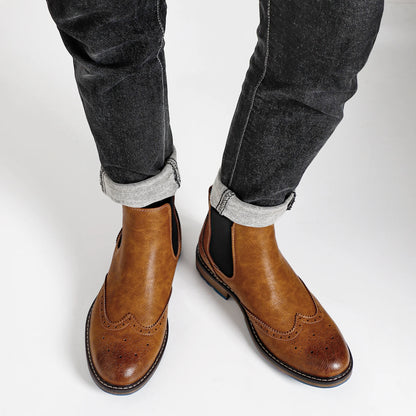Brogue Chelsea Men Boots 2025 American style Comfortable Fashion Leather Boots
