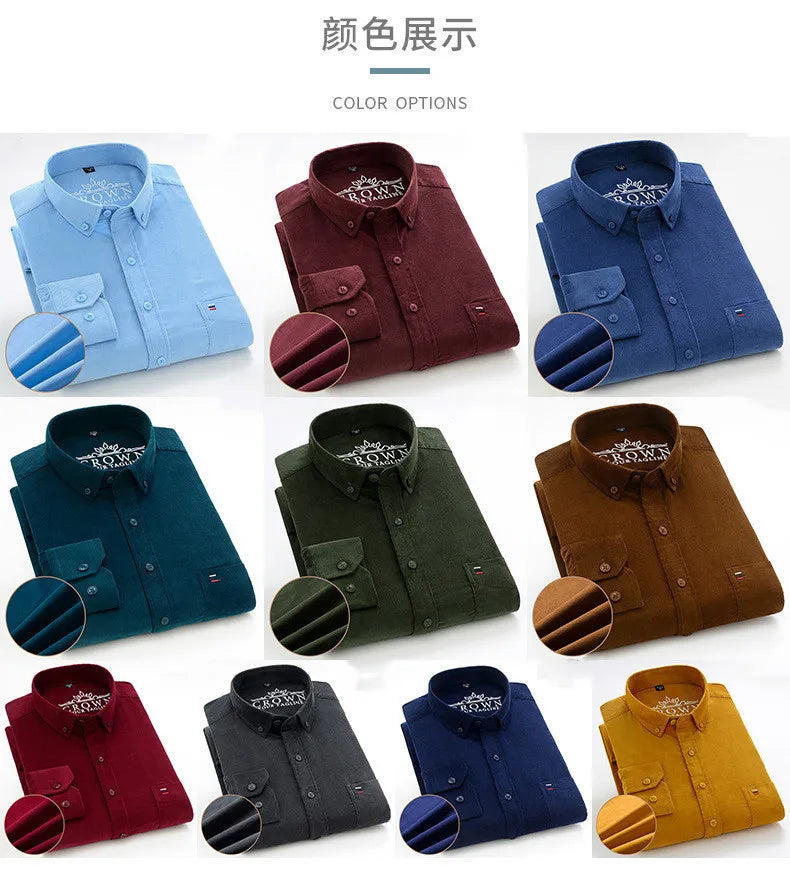 Corduroy Shirt Casual Long Sleeve Regular Fit Male Comfortable Pocket