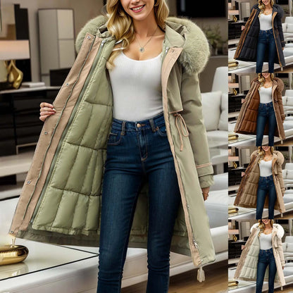 Women'S Winter Coat Parkas Detachable Patchwork Cotton Winter Long Hooded Thickened Cotton Coat