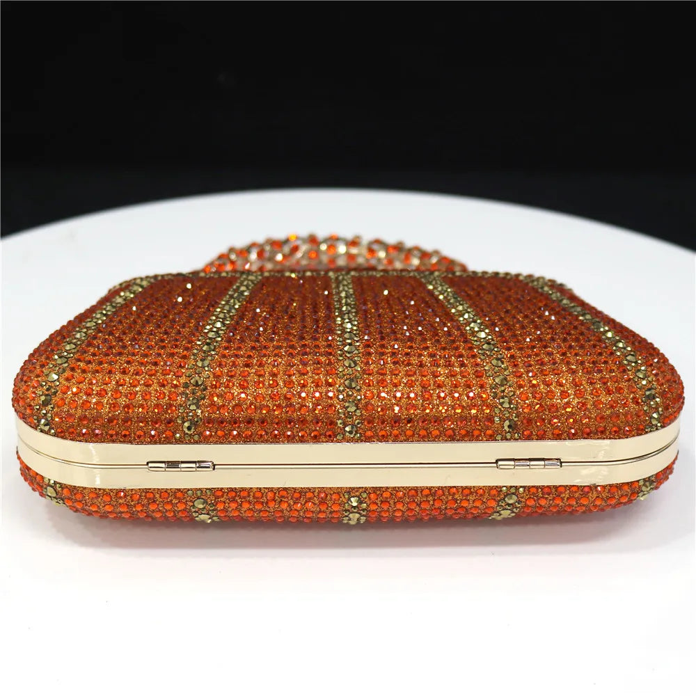 Exquisite Evening Bag With Diamond Design Fashion Handle Clutch Rhinestone Embellished Long Chain Bag