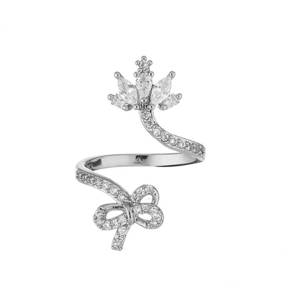 Dainty Crown Nail Rings for Women Full Zircon Fingernail Adjustable Tip Nail Cap Loop Ring Silver color-D United States