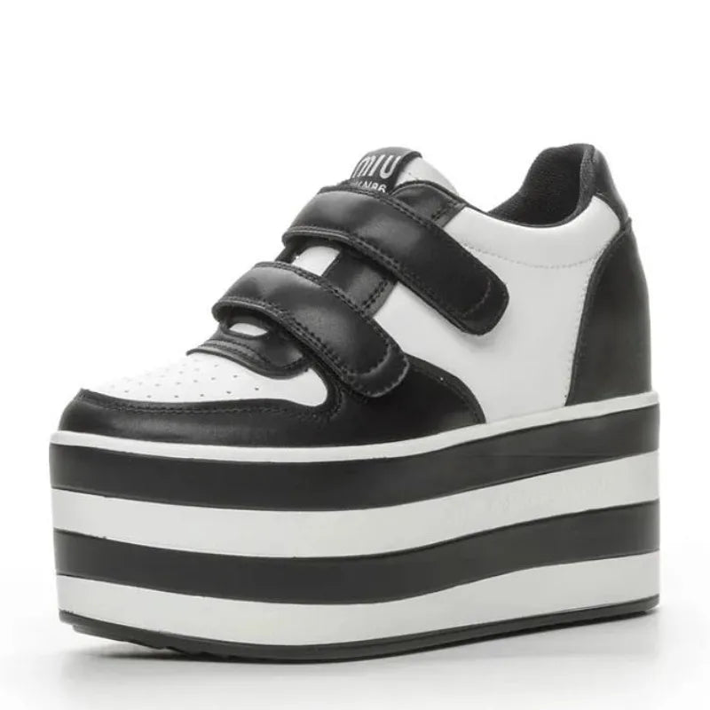 High quality 12cm Synthetic Genuine Leather Boot Ankle Platform Wedge High Brand Chunky Sneaker Shoes