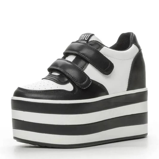 High quality 12cm Synthetic Genuine Leather Boot Ankle Platform Wedge High Brand Chunky Sneaker Shoes