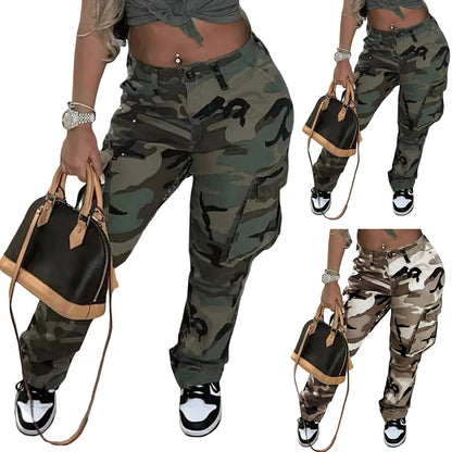 Cargo Pants Fashion Women Camo Print Oversized Pocket High Waist Baggy Pant Casual Hip Hop Straight Trouser