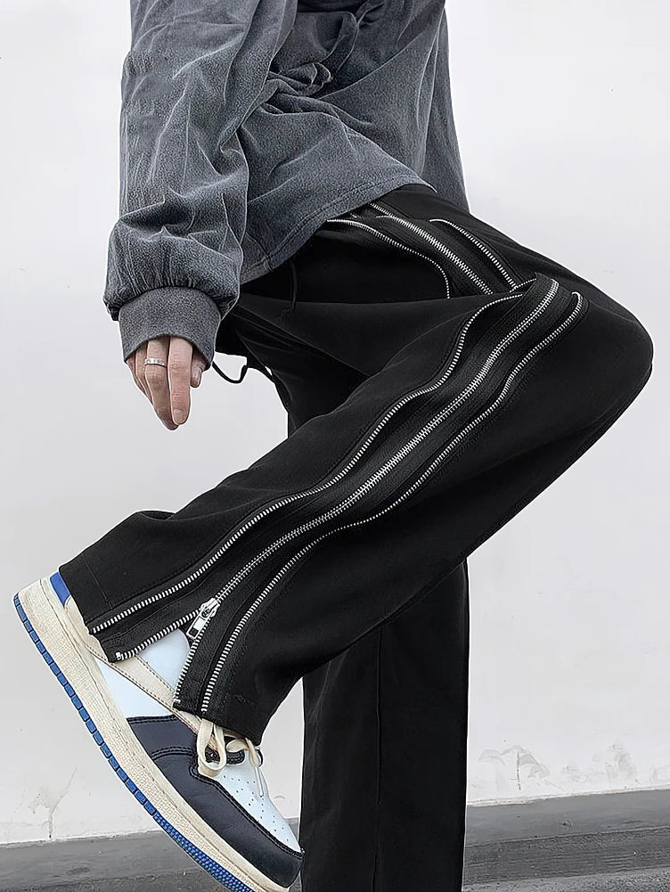 Streetwear Side Split Zipper Loose Casual Straight Parachute Long Trousers