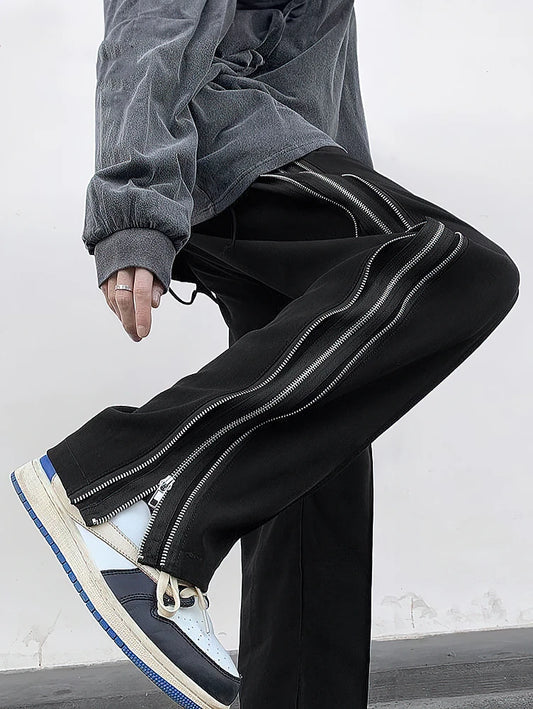 Streetwear Side Split Zipper Loose Casual Straight Parachute Long Trousers