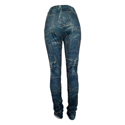 Cargo Casual Jeans Print Long Pocket Pant Wide Pants Women