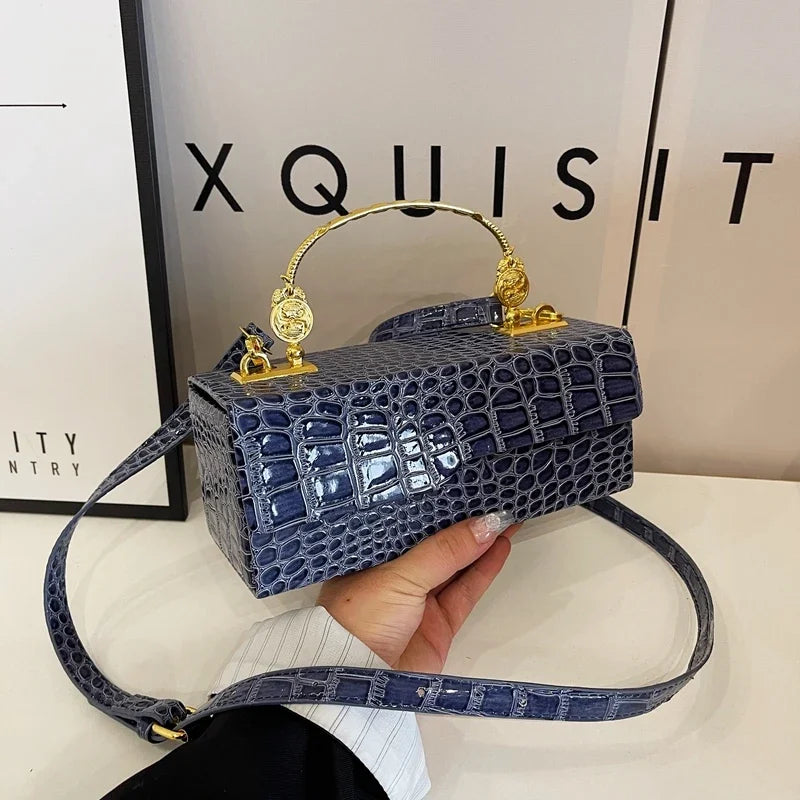 Black Crocodile Pattern Crossbody Bag Fashion Box Lipstick Pouch Designer Pu Leather