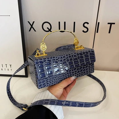 Black Crocodile Pattern Crossbody Bag Fashion Box Lipstick Pouch Designer Pu Leather