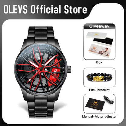 Mens Watch Original Rotatable Wheel Hub Dial Fashion Trend Quartz Watch Waterproof Luminous