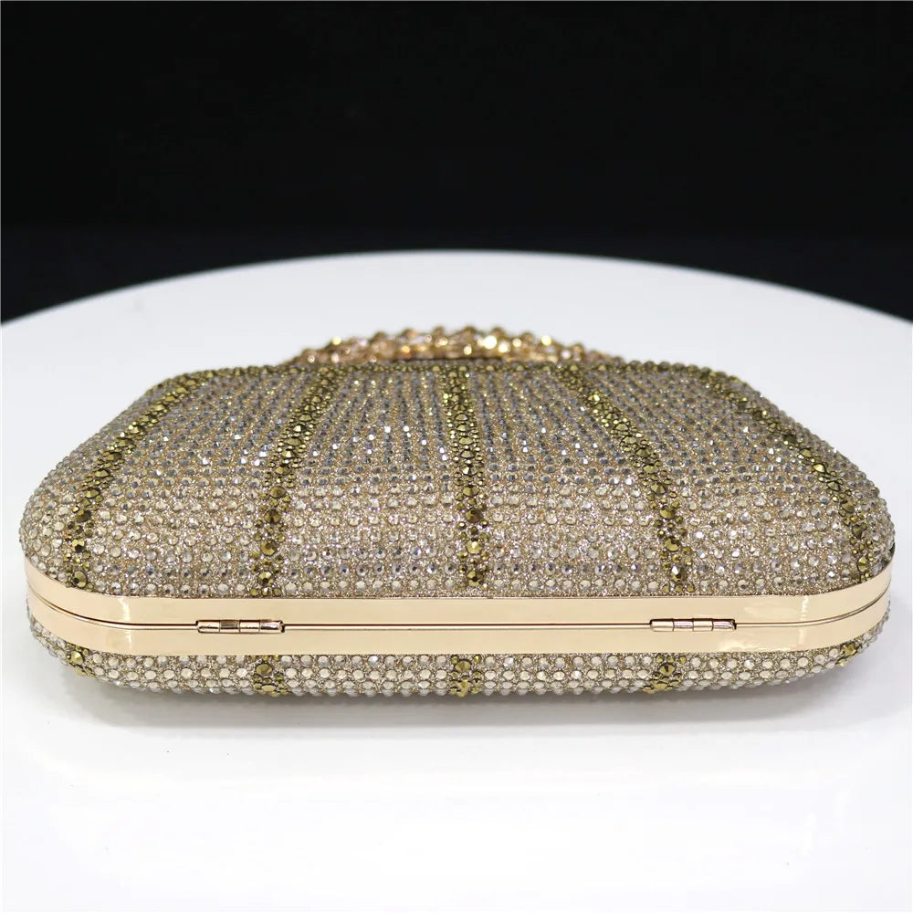 Exquisite Evening Bag With Diamond Design Fashion Handle Clutch Rhinestone Embellished Long Chain Bag