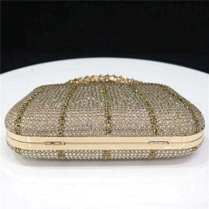 Exquisite Evening Bag With Diamond Design Fashion Handle Clutch Rhinestone Embellished Long Chain Bag