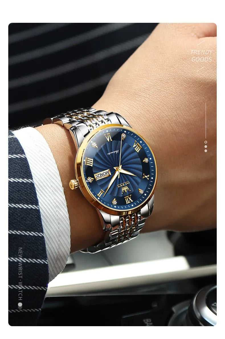 Automatic Mechanical Men Watch Threaded Dial Waterproof Stainless Steel Strap Classic Men's Watches Luxury