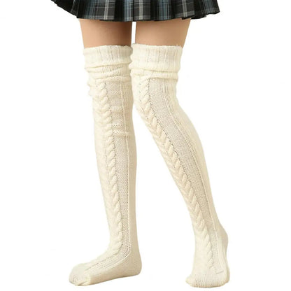 Wool Foot Warmers Lady Stockings Solid Color Thigh-high Socks Acrylic Fibers