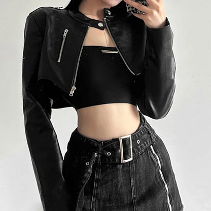 Rits Cyber Gothic Y 2K Crop Jacks Grunge Punk Stijl Faux