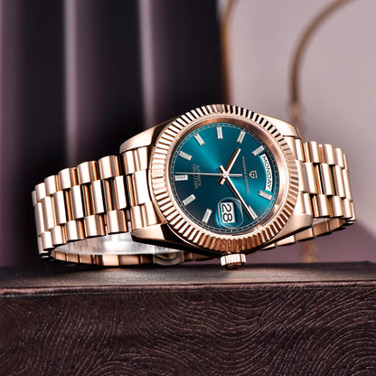 Rose Gold Luxury Automatic Watch For Men Mechanical Wristwatches Sapphire Mirror Clock Gift Man