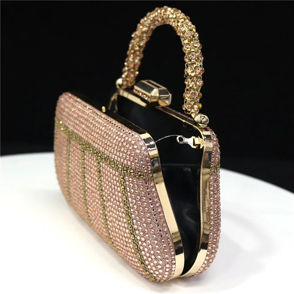 Exquisite Evening Bag With Diamond Design Fashion Handle Clutch Rhinestone Embellished Long Chain Bag