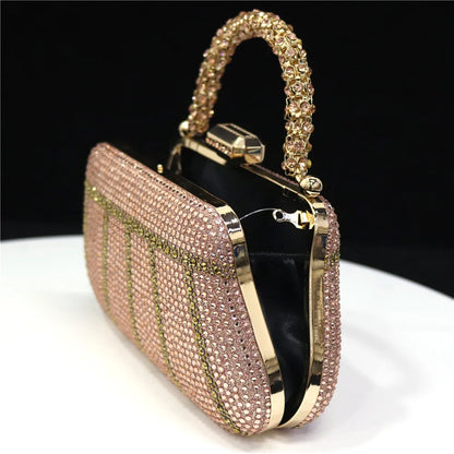 Exquisite Evening Bag With Diamond Design Fashion Handle Clutch Rhinestone Embellished Long Chain Bag