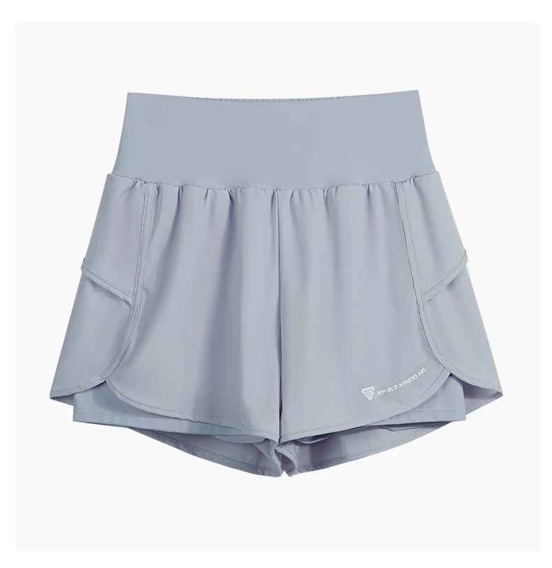 DRUR Yoga Short Woman Jogging Fitness Elastic Waist 2 In 1 Workout Shorts With Pockets
