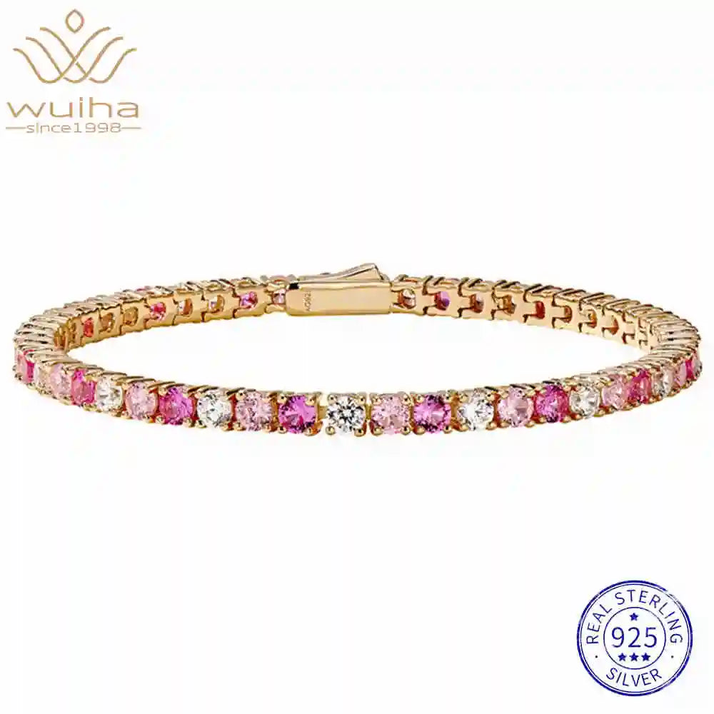 WUIHA 100% 925 Sterling Silver Lab Sapphire High Carbon Diamonds Gemstone Tennis Chain Bracelet Bangle Fine Jewelry Wholesale