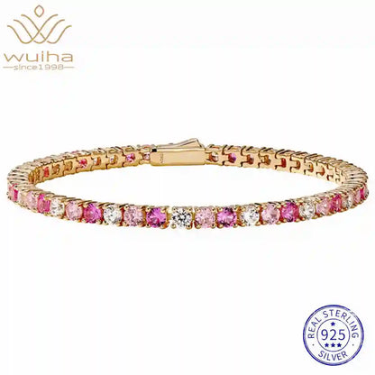 WUIHA 100% 925 Sterling Silver Lab Sapphire High Carbon Diamonds Gemstone Tennis Chain Bracelet Bangle Fine Jewelry Wholesale