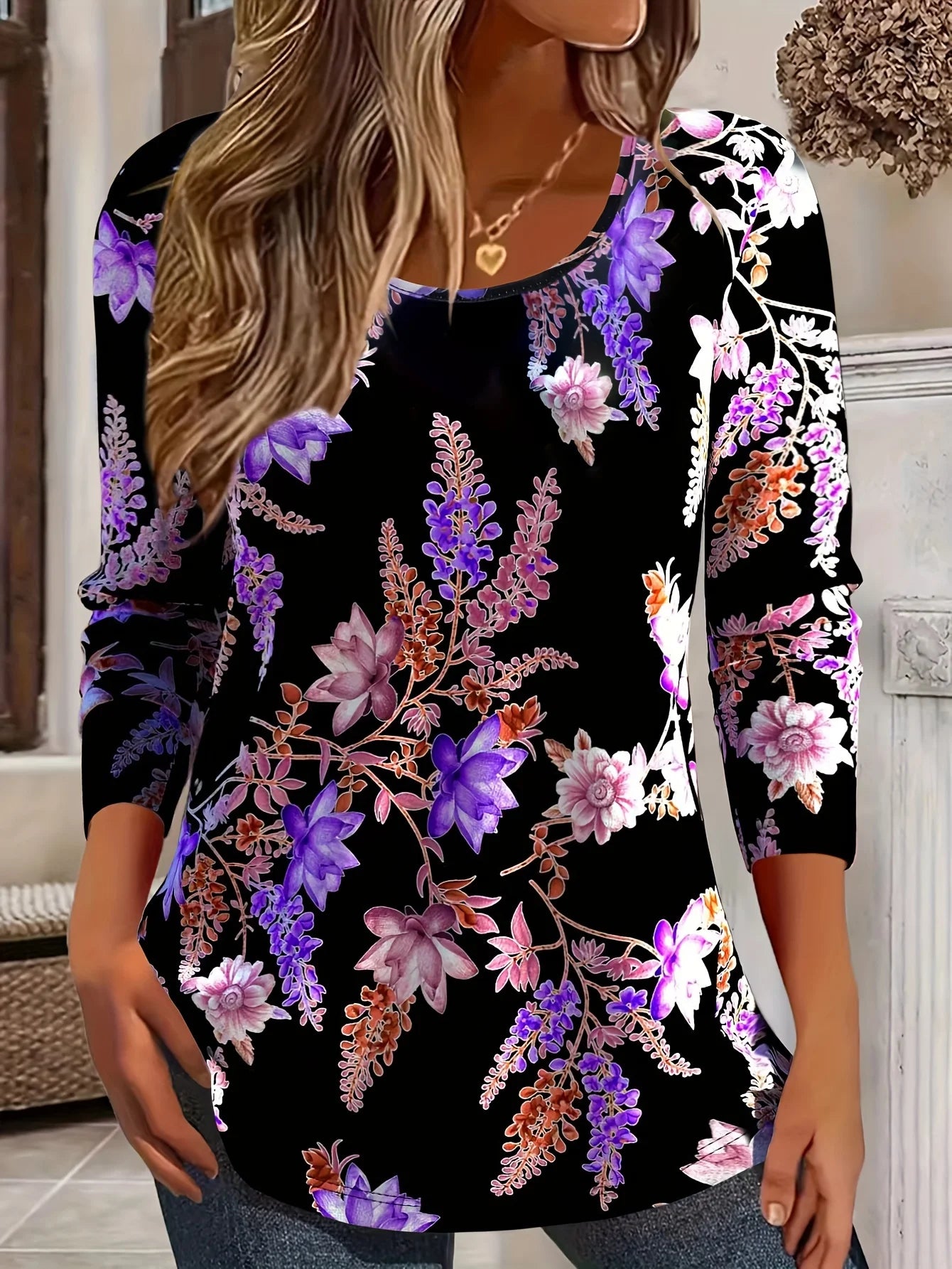 Vibrant Floral 3D Print O-Neck Long Sleeve T-Shirt Casual y2k