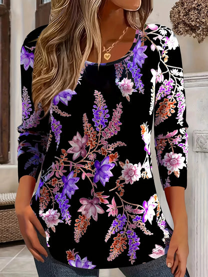Vibrant Floral 3D Print O-Neck Long Sleeve T-Shirt Casual y2k