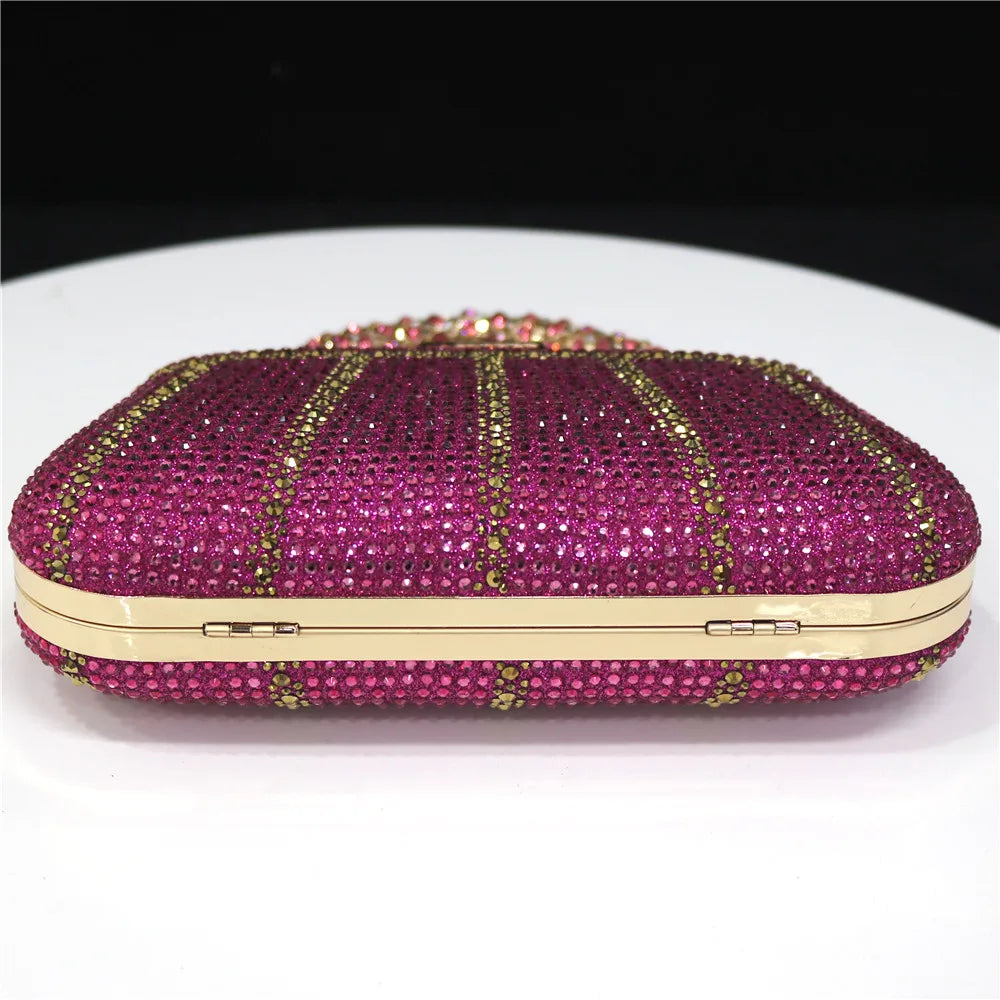 Exquisite Evening Bag With Diamond Design Fashion Handle Clutch Rhinestone Embellished Long Chain Bag