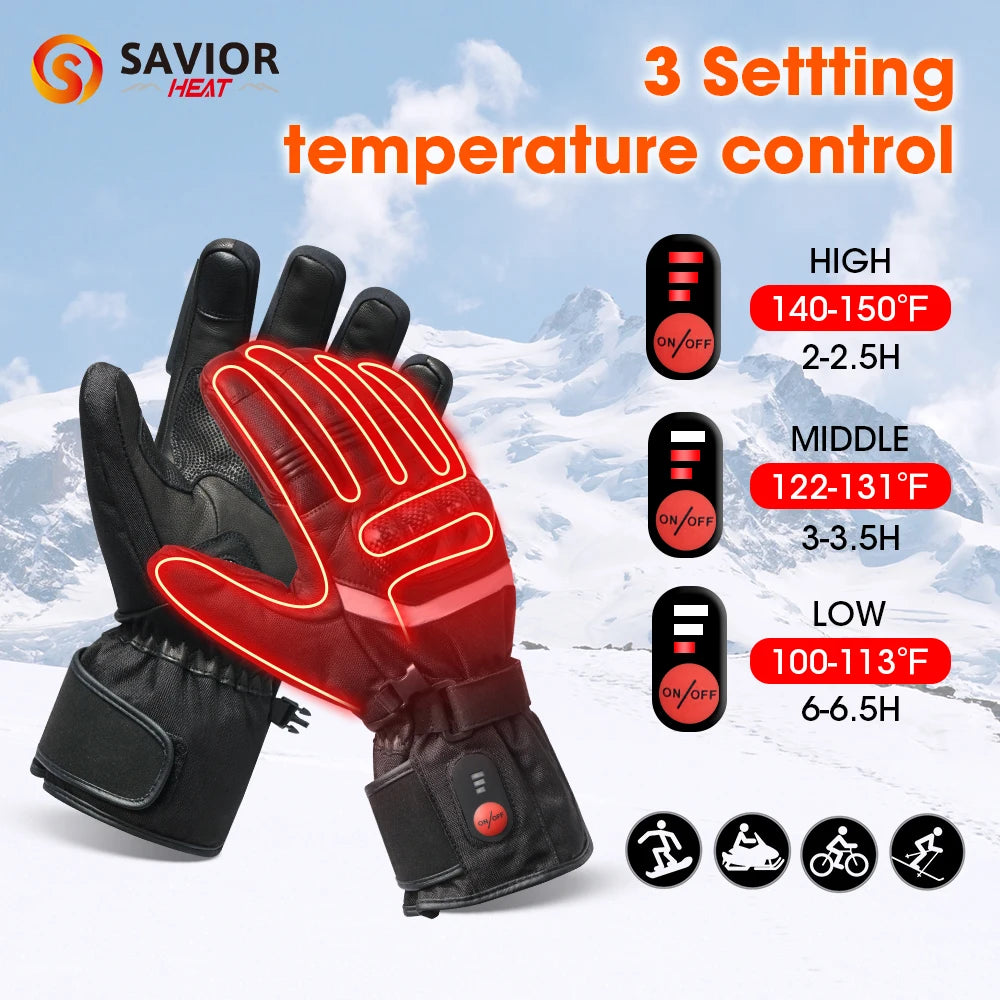 Savior Heat 100% Waterproof Motorcycle Gloves  Riding Heating Gloves With Bettery Warmer Hand Joints Leather