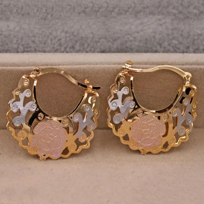 Gold Color Hollow Out Hoop Earrings For Women