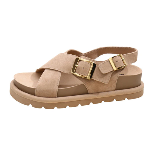 Genuine Leather Cross Strap Roman Sandals Casual Comfortable Women's Platform