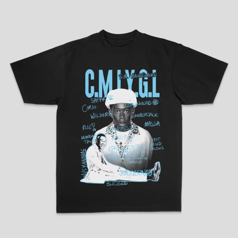 European and American Tyler The Cleator Creator Taylor Rap Hip Hop Top High Street Sporty Casual Men's T-shirt Couple Style Y2k