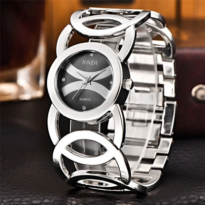 Ladies Casual Golden Luxury Quartz Bracelets Watch