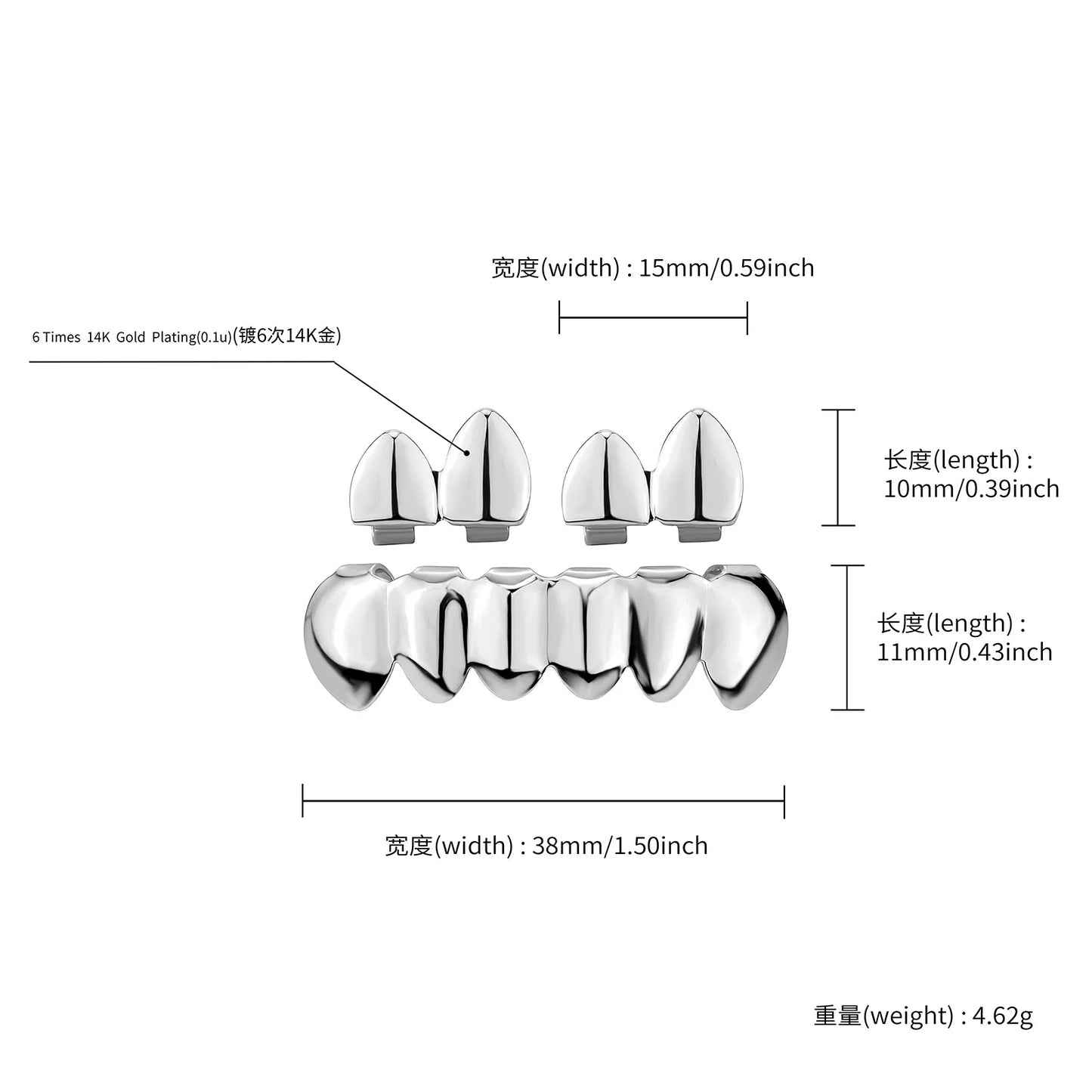 RACHELZ DIY Glossy Teeth Grillz Hip Hop Gold Silver Color Top Bottom Tooth Caps For Women Men Jewelry Halloween Cosplay Gift