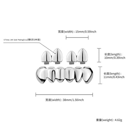 RACHELZ DIY Glossy Teeth Grillz Hip Hop Gold Silver Color Top Bottom Tooth Caps For Women Men Jewelry Halloween Cosplay Gift