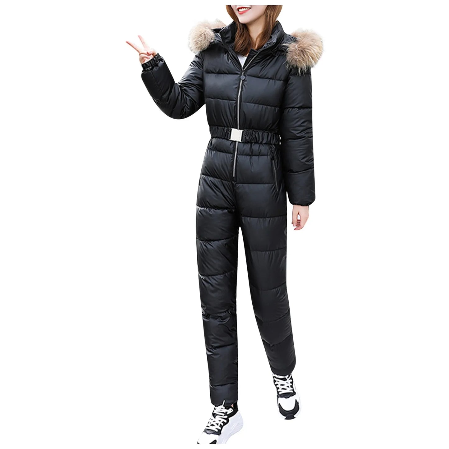 One Piece Outfit Ski Suit Winter Jumpsuit Parka Hooded Cotton Bodysuit Zipper