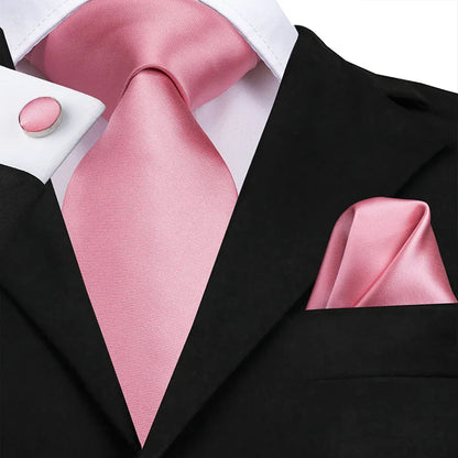 Coral 8.5cm Men's Ties Hanky Cufflinks Set Silk Tie For Men Pink Plaid Coral Luxury Wedding Party