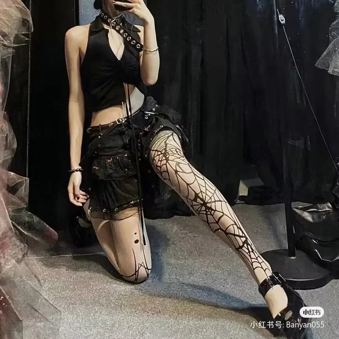 Gothic Vintage Dark Fishnet Tights Stocking Women Emo Spider Web Witch Pantyhose 02 01 02-01-