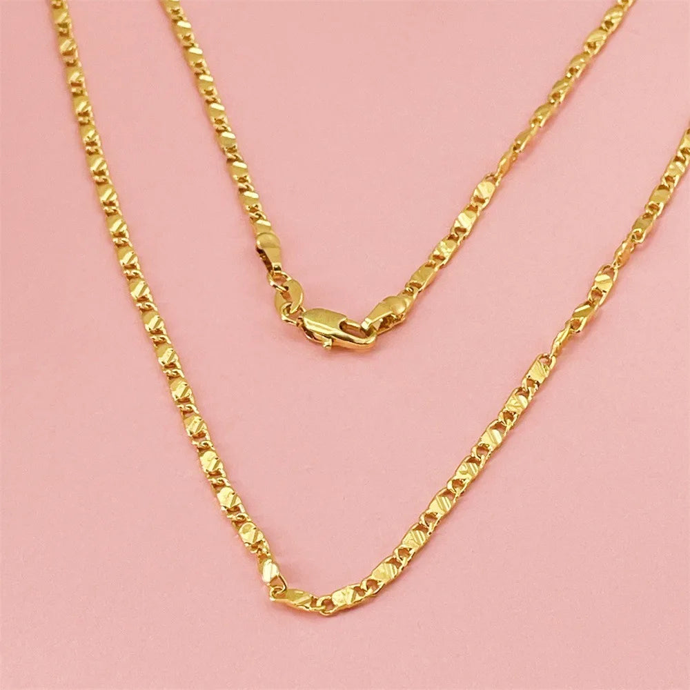 Luxury 24K 9999 Pure Gold real gold Men's and women's 2mm flat chain chain length 40cm 45cm 50cm 55cm 60cm 65cm 70cm 75cm