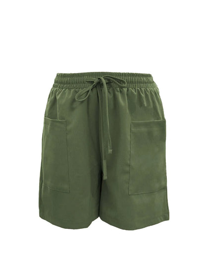 Summer New Women's Solid Color Pocket Loose High Waist Casual Fashion Quarter Shorts